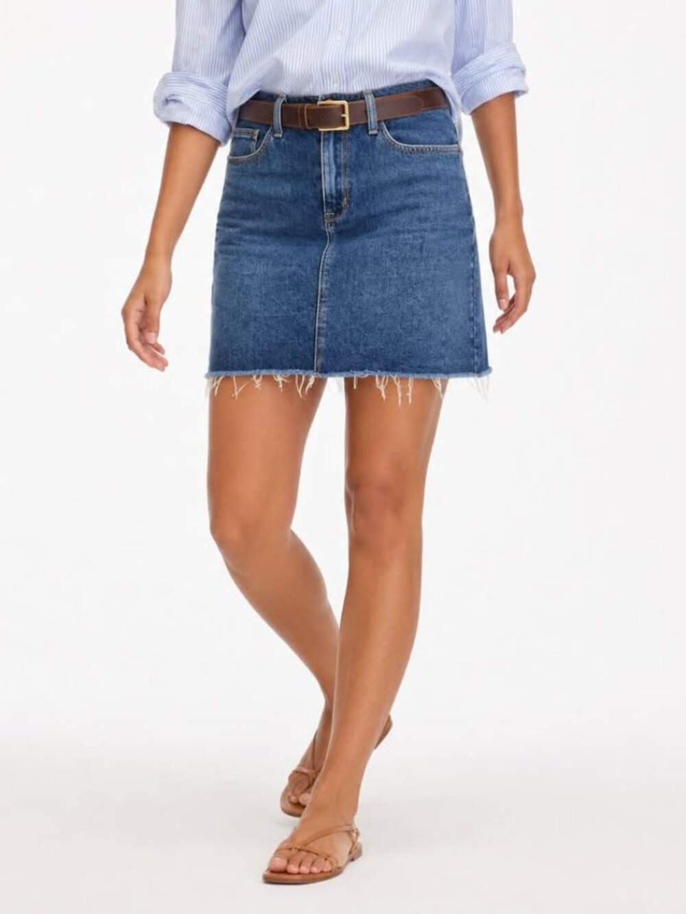 J.Crew Casual Cotton Frayed Edge Medium Wash Western Cute Denim Skirt [size 12]